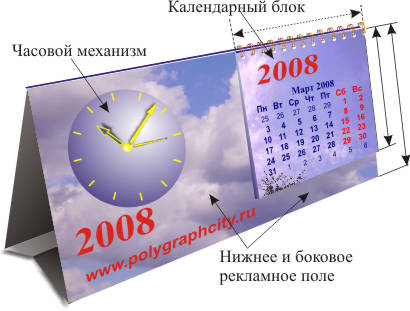 Календарь настольный с часовым механизмом